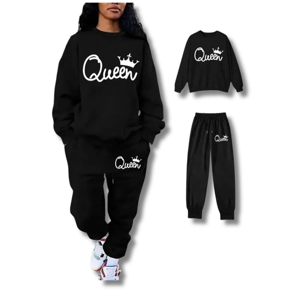 2 Pcs Women's Stitched Fleece Printed Sweatshirt Tracksuit