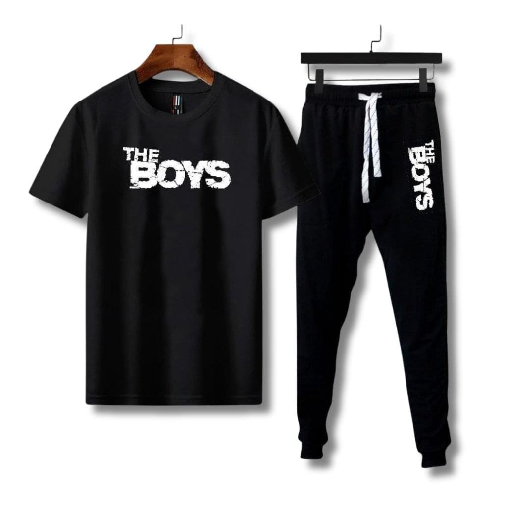 Premium Comfortable Men's Printed Polyester Track Suit - 2 PCs Set in Black
