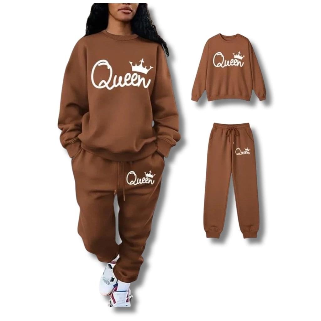 2 Pcs Women's Stitched Fleece Printed Sweatshirt Tracksuit