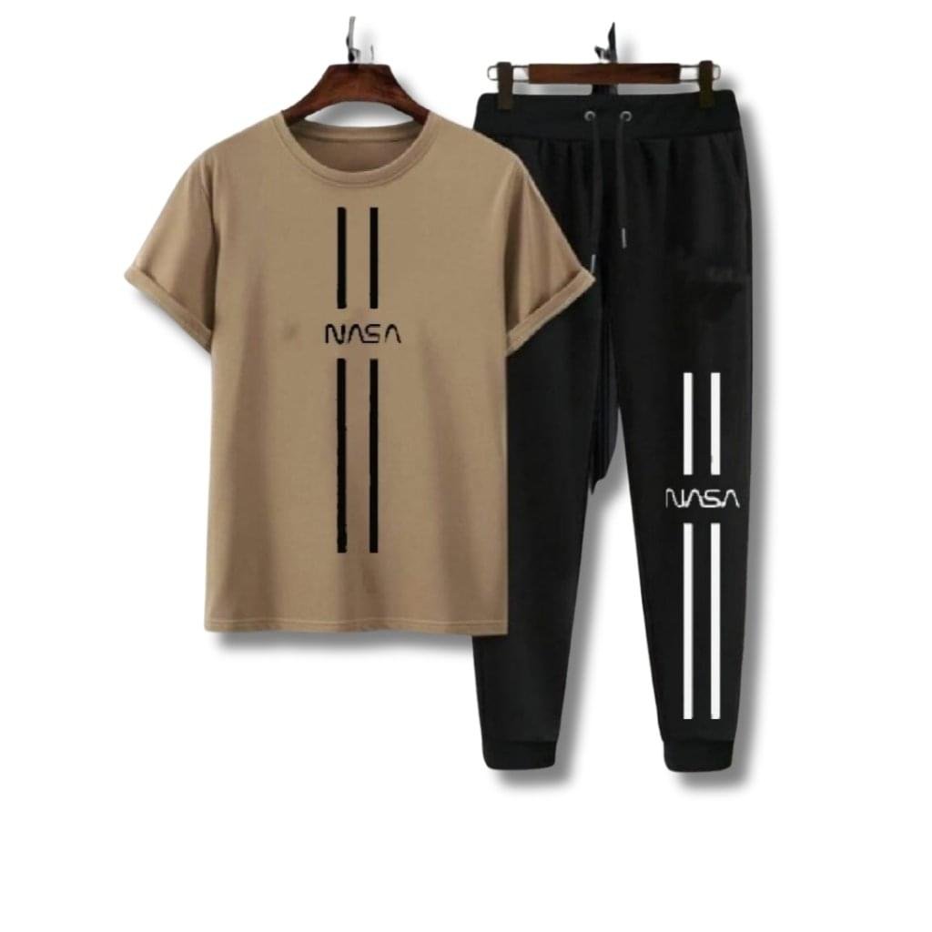 Premium Comfortable Men's Printed Polyester Track Suit - 2 PCs Set in Beige