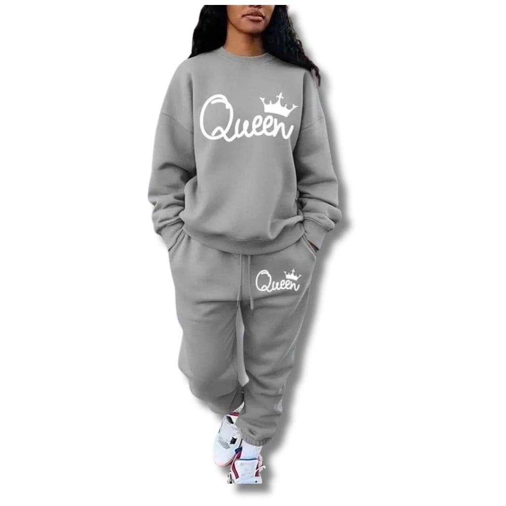 2 Pcs Women's Stitched Fleece Printed Sweatshirt Tracksuit