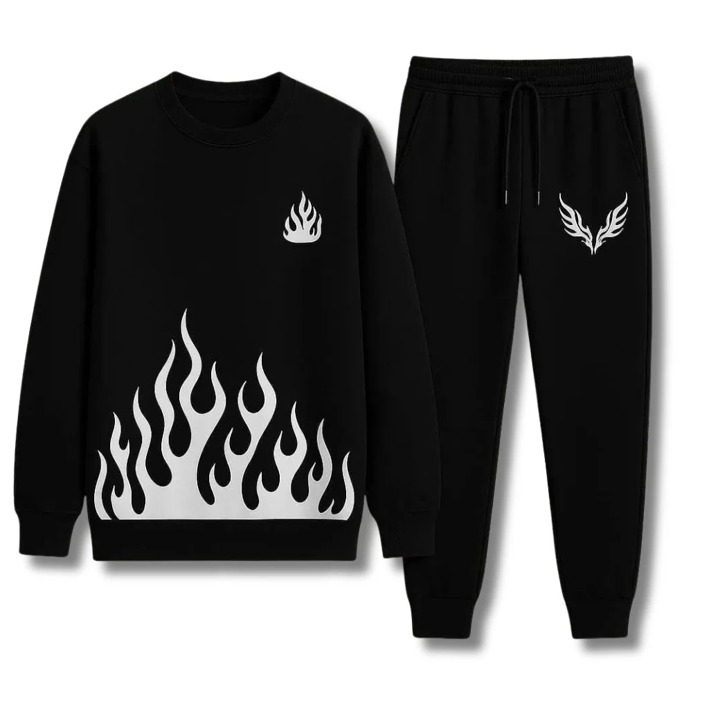 Premium Comfortable 2 PCs Men's Fleece Printed Sweatshirt Track Suit