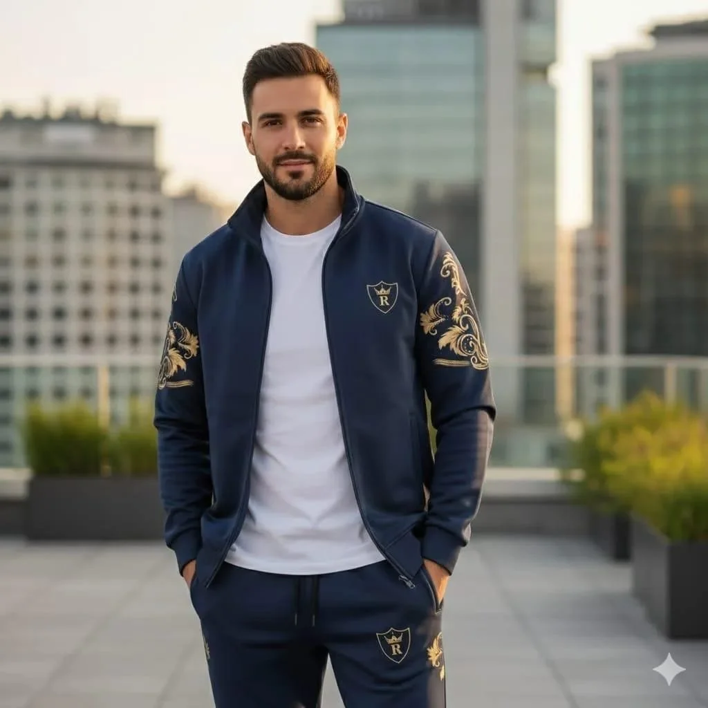 Premium Comfortable 2 PCs Men's Fleece Printed Zipper Track Suit