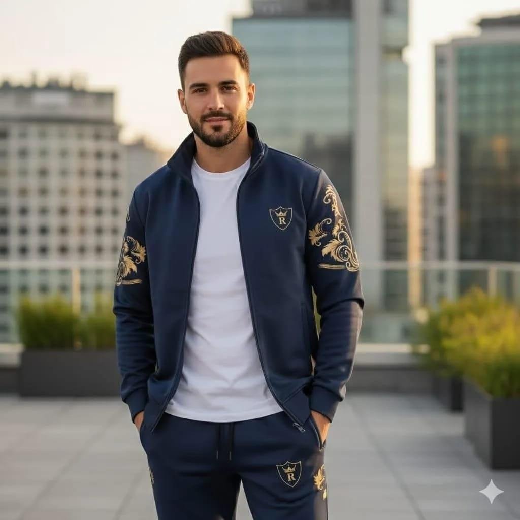 Premium Comfortable 2 PCs Men's Fleece Printed Zipper Track Suit